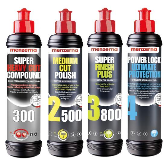 Menzerna 300 - Medium Cut 2500- Super Finish 3800-Power Lock 250 ml Set