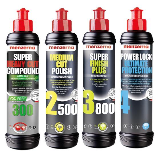 Menzerna 300 green - Medium Cut 2500- Super Finish 3800-Power Lock 250 ml Set