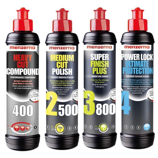 Menzerna 400 - Medium Cut 2500- Super Finish 3800-Power Lock 250 ml Set