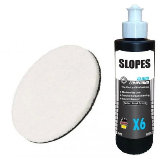 Slopes X6 Glass Compound Çizik Giderici Cam Pastası 250ml + FLEXİPADS RYON CAM KEÇESİ 130MM